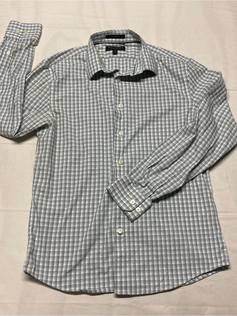 Men's Long-Sleeve Plaid Button-Down Shirt - White & Blue